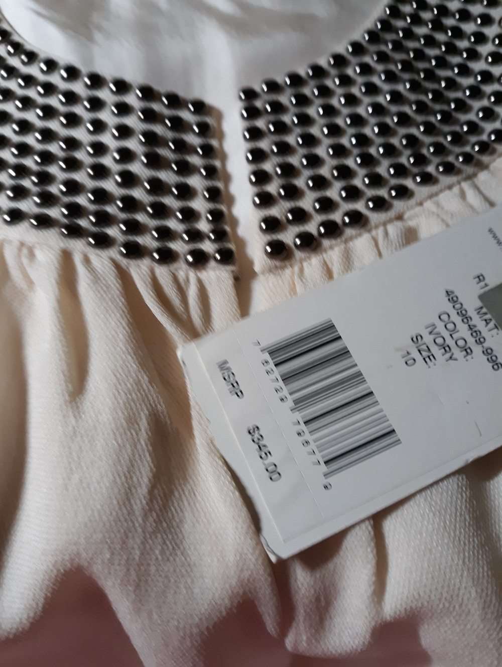 Nwt $345 Robert Rodriguez Gunmetal Stud Cream Silk Top 10 - Picture 2 of 4